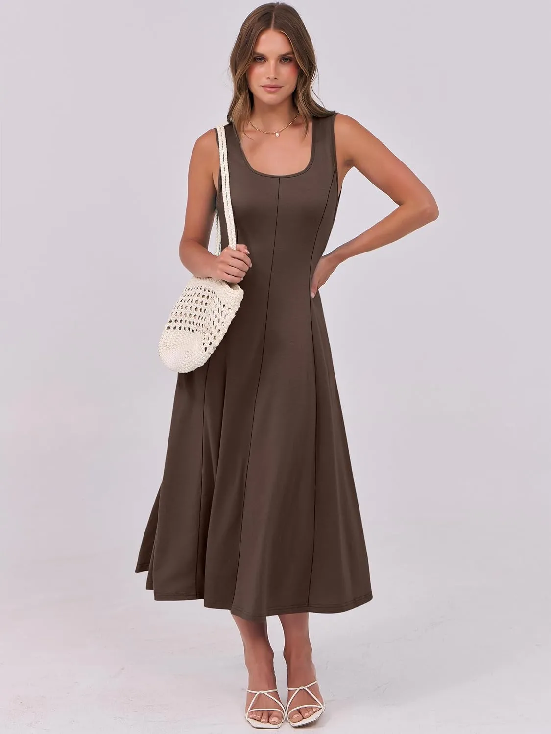 ANRABESS Womens Summer Casual Sleeveless Midi Dresses Scoop Neck Fit & Flare A-Line Flowy Long Sundress Beach Outfits