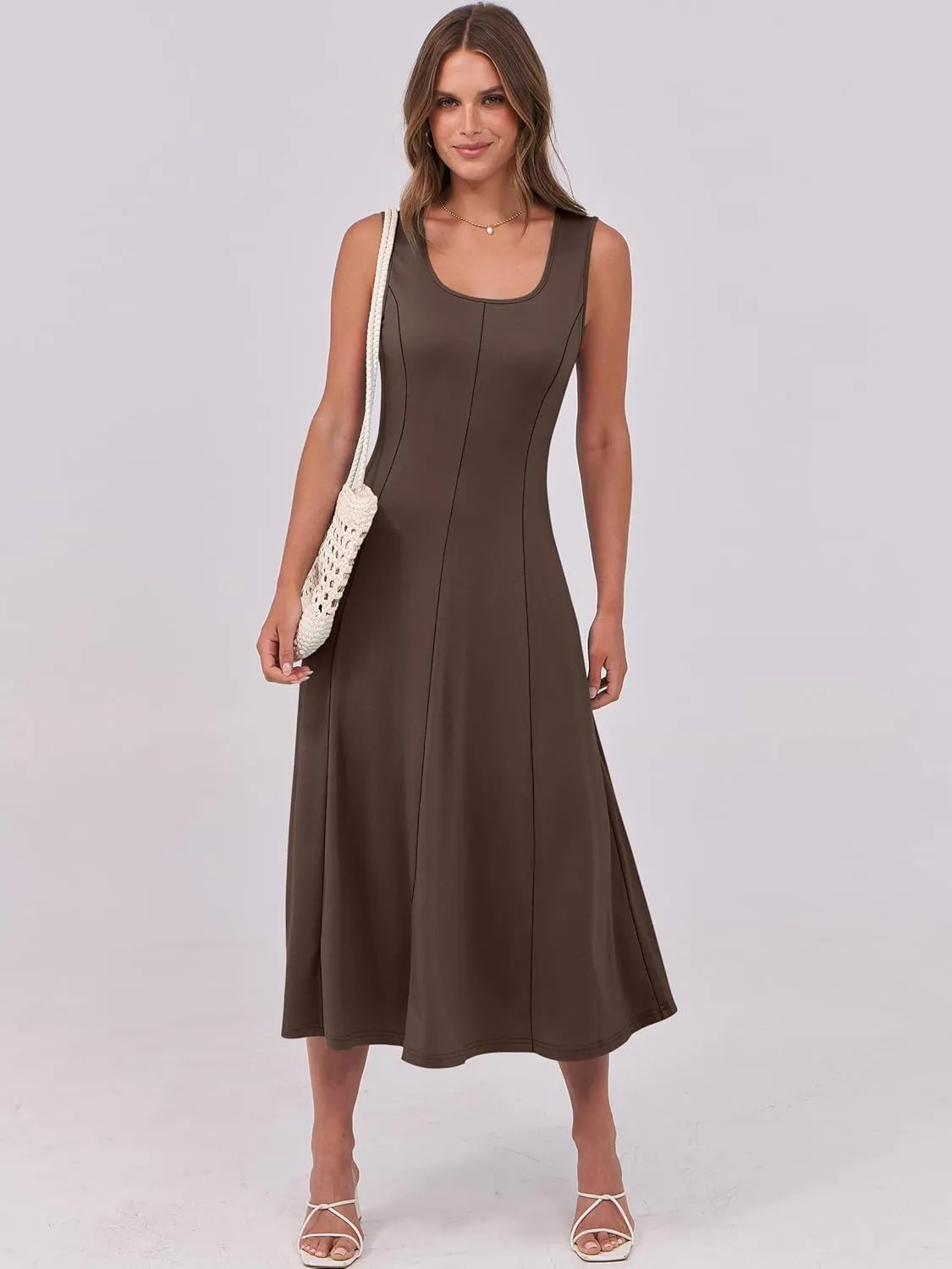 ANRABESS Womens Summer Casual Sleeveless Midi Dresses Scoop Neck Fit & Flare A-Line Flowy Long Sundress Beach Outfits
