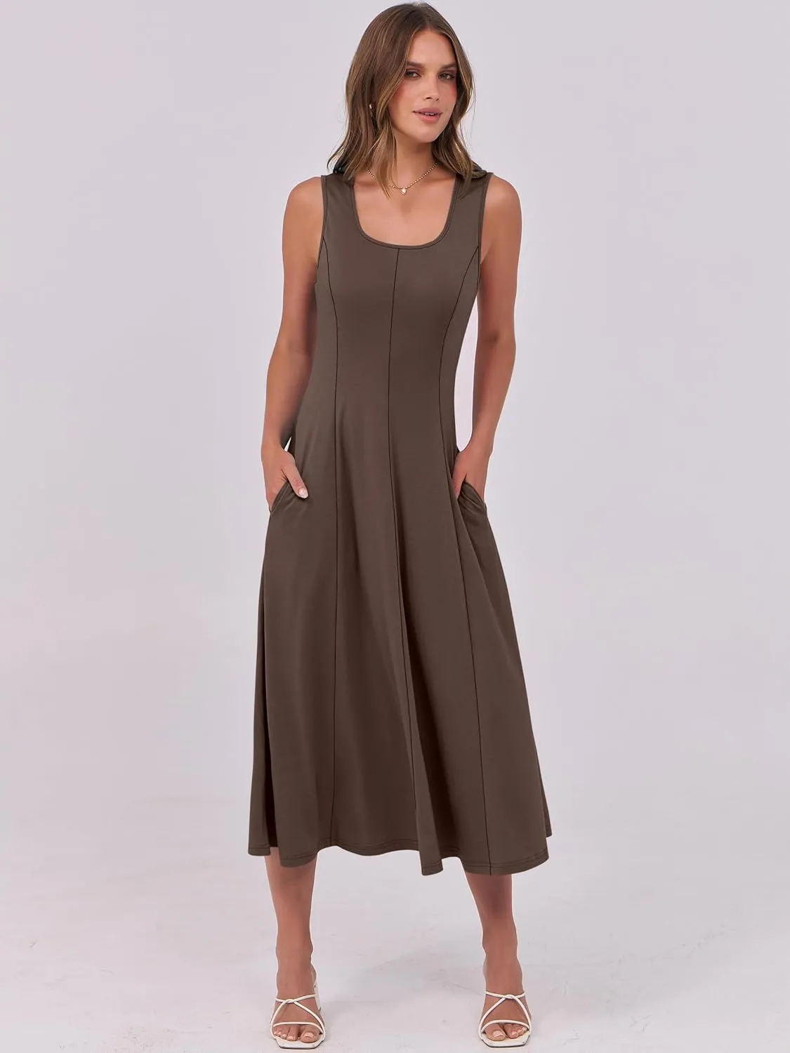 ANRABESS Womens Summer Casual Sleeveless Midi Dresses Scoop Neck Fit & Flare A-Line Flowy Long Sundress Beach Outfits