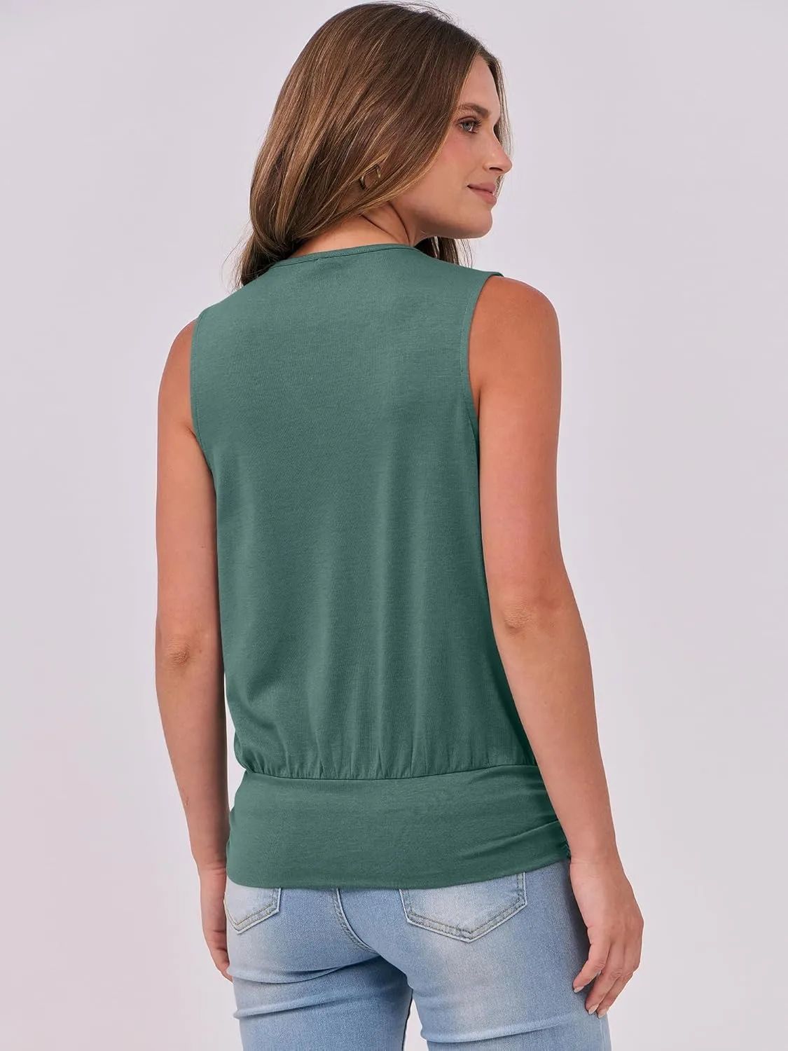 ANRABESS Womens V Neck Tank Tops Wrap Banded Hem Shirts Sleeveless Ruched Going Out Blouse 2025 Summer Fashion Clothing