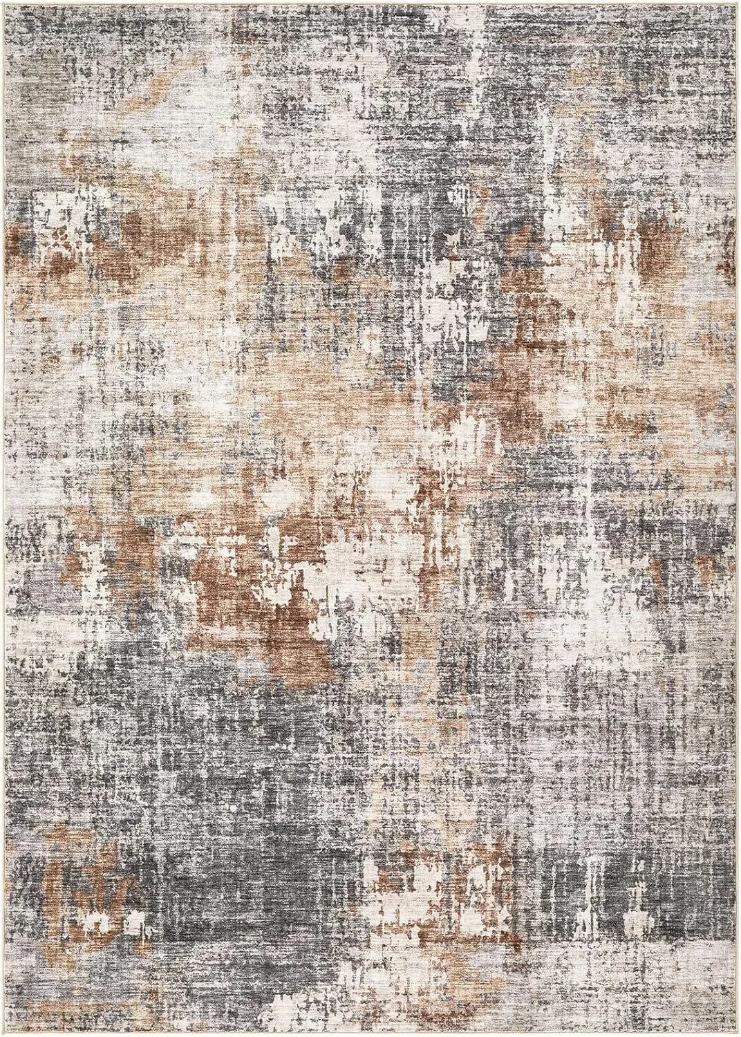 Area Rug Living Room Rugs - 9x12 Washable Large Soft Indoor Neutral Modern Abstract Low Pile Rug Carpet for Bedroom Dining Room Farmhouse Home Office - Grey Brown