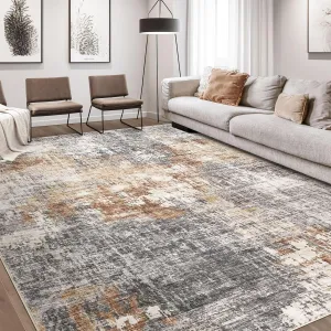 Area Rug Living Room Rugs - 9x12 Washable Large Soft Indoor Neutral Modern Abstract Low Pile Rug Carpet for Bedroom Dining Room Farmhouse Home Office - Grey Brown