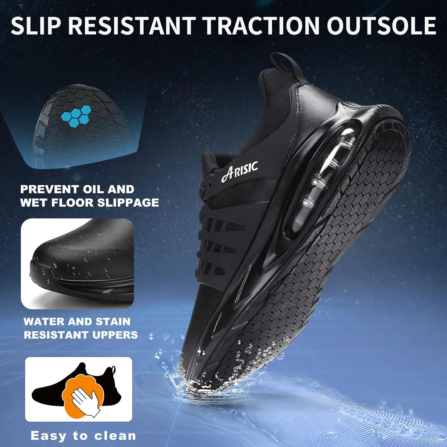 ARISIC Non Slip Shoes for Men Food Service Waterproof Restaurant Men Work Shoes Comfort Slip on Sneakers Kitchen Chef Slip Resistant Food Service Shoes