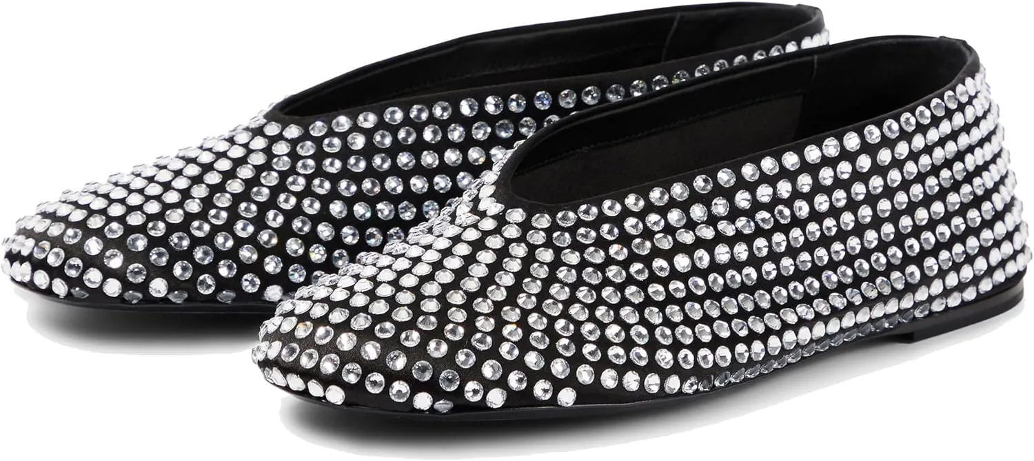 Arqa Crystal-Embellished Mesh Flats Rhinestone Ballet Flat Slip On Ballerina Shoes Comfortable Casual Gauze Shoe