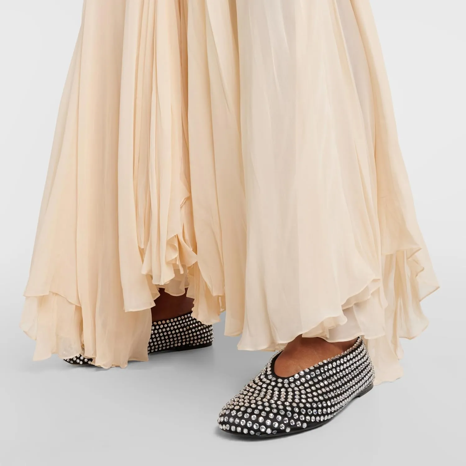 Arqa Crystal-Embellished Mesh Flats Rhinestone Ballet Flat Slip On Ballerina Shoes Comfortable Casual Gauze Shoe