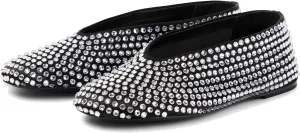Arqa Crystal-Embellished Mesh Flats Rhinestone Ballet Flat Slip On Ballerina Shoes Comfortable Casual Gauze Shoe
