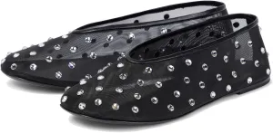 Arqa Crystal-Embellished Mesh Flats Rhinestone Ballet Flat Slip On Ballerina Shoes Comfortable Casual Gauze Shoe