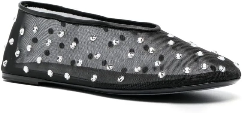 Arqa Crystal-Embellished Mesh Flats Rhinestone Ballet Flat Slip On Ballerina Shoes Comfortable Casual Gauze Shoe