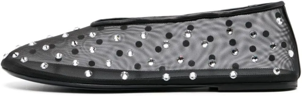 Arqa Crystal-Embellished Mesh Flats Rhinestone Ballet Flat Slip On Ballerina Shoes Comfortable Casual Gauze Shoe