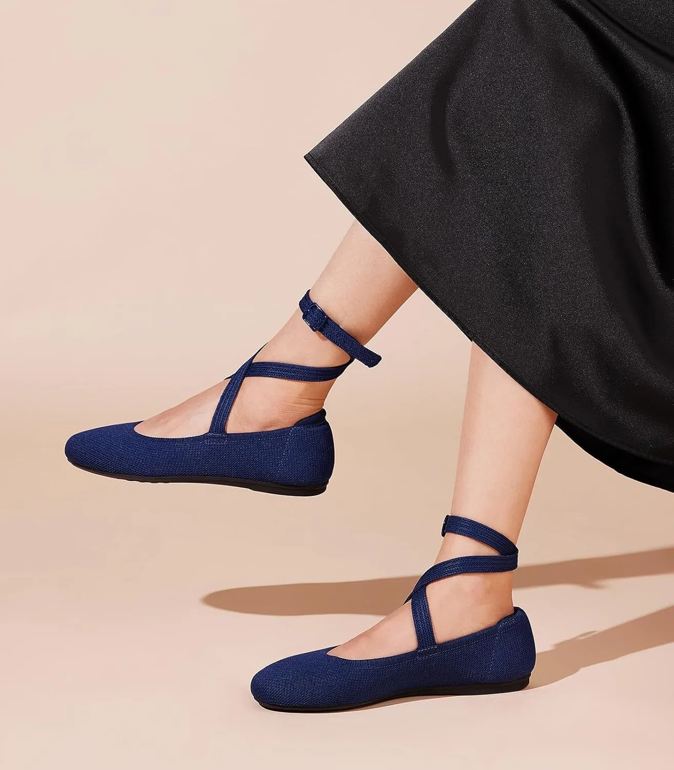 Arromic Flats for Women Round Toe Ballet Flats with Ankle Straps Ballerina Flat Shoes Women Dressy Comfortable for Work Wedding Office Casual