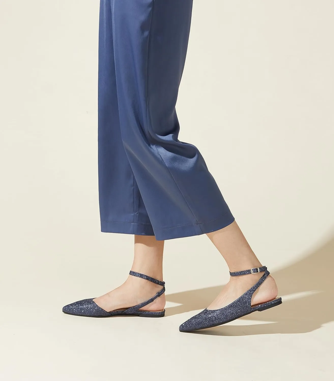 Arromic Women's Slingback Flats Shoes Pointed Toe Two-Way Wear Adjustable Ankle Strap Slip on Shoes