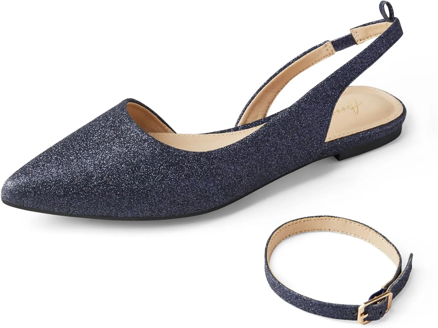Arromic Women's Slingback Flats Shoes Pointed Toe Two-Way Wear Adjustable Ankle Strap Slip on Shoes