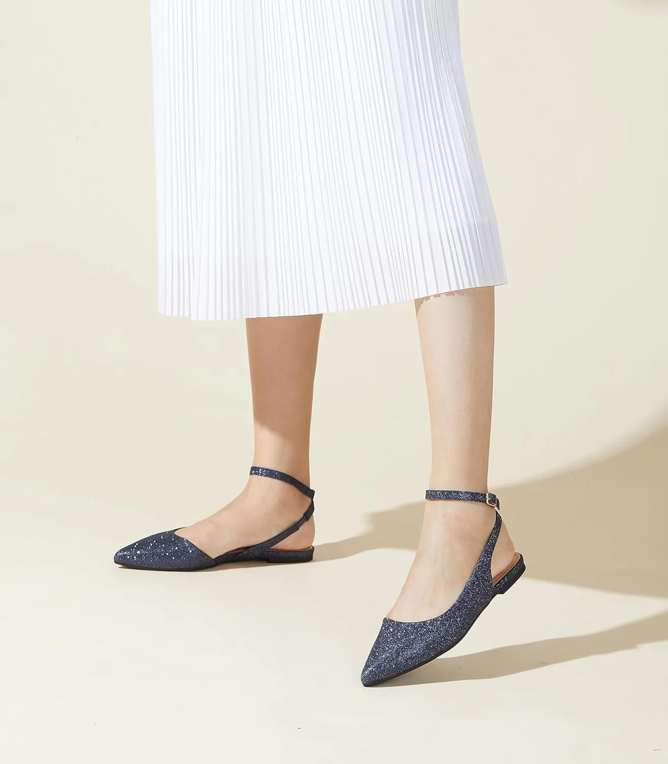 Arromic Women's Slingback Flats Shoes Pointed Toe Two-Way Wear Adjustable Ankle Strap Slip on Shoes