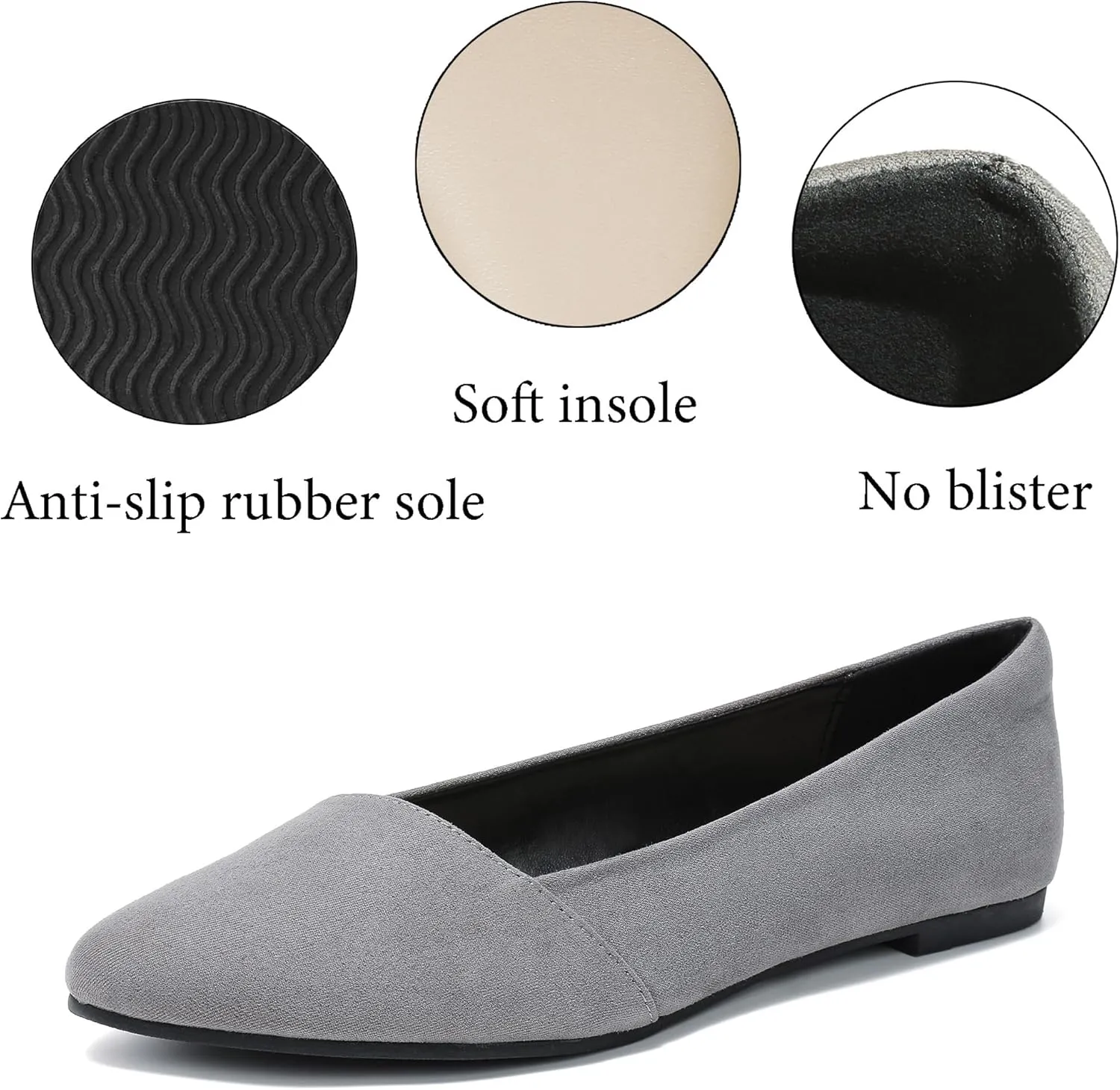 Ataiwee Women's Wide Width Flat Shoes, Classic Dressy Pointed Suede Cozy Slip on Soft Ballet Flats.