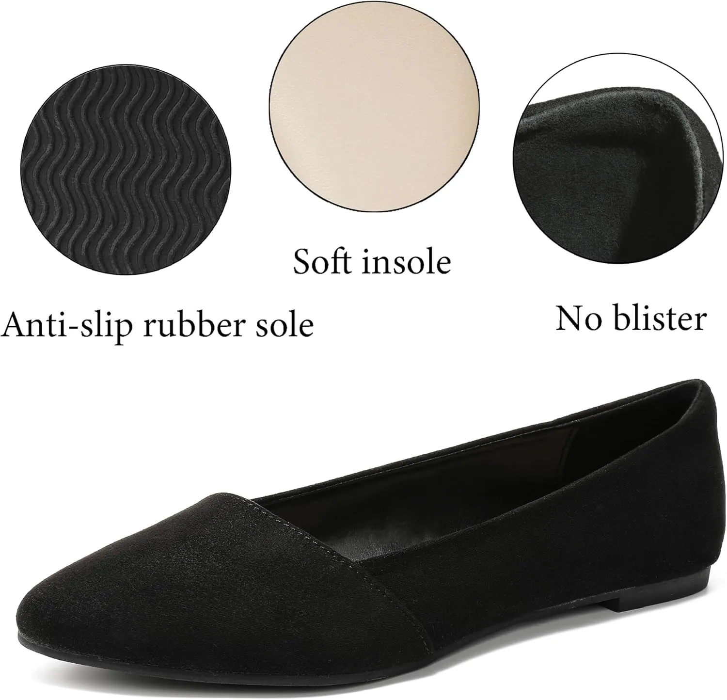 Ataiwee Women's Wide Width Flat Shoes, Classic Dressy Pointed Suede Cozy Slip on Soft Ballet Flats.