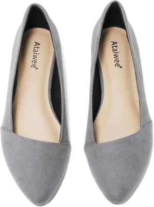 Ataiwee Women's Wide Width Flat Shoes, Classic Dressy Pointed Suede Cozy Slip on Soft Ballet Flats.
