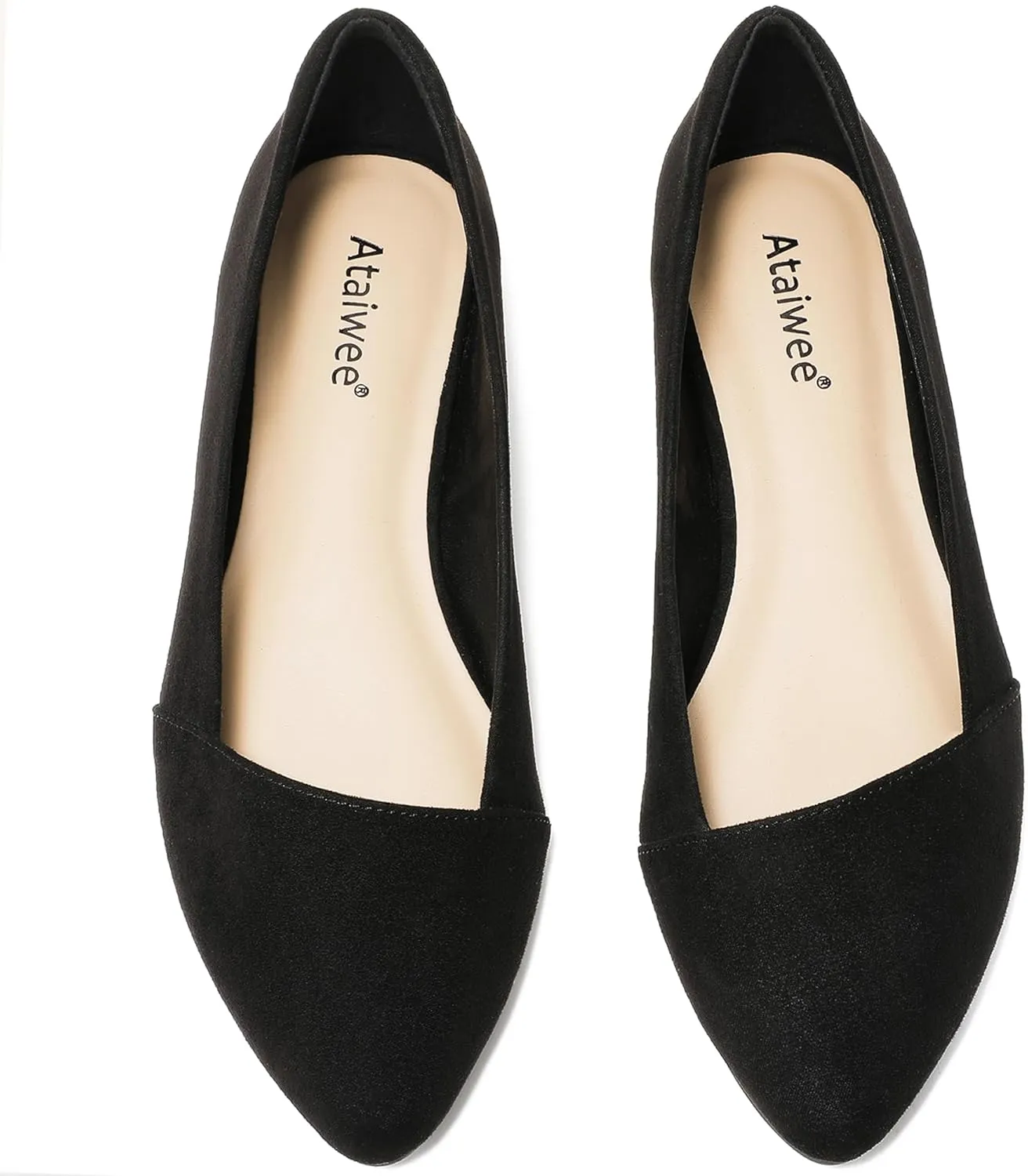 Ataiwee Women's Wide Width Flat Shoes, Classic Dressy Pointed Suede Cozy Slip on Soft Ballet Flats.
