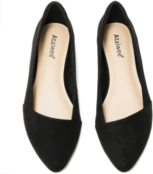 Ataiwee Women's Wide Width Flat Shoes, Classic Dressy Pointed Suede Cozy Slip on Soft Ballet Flats.