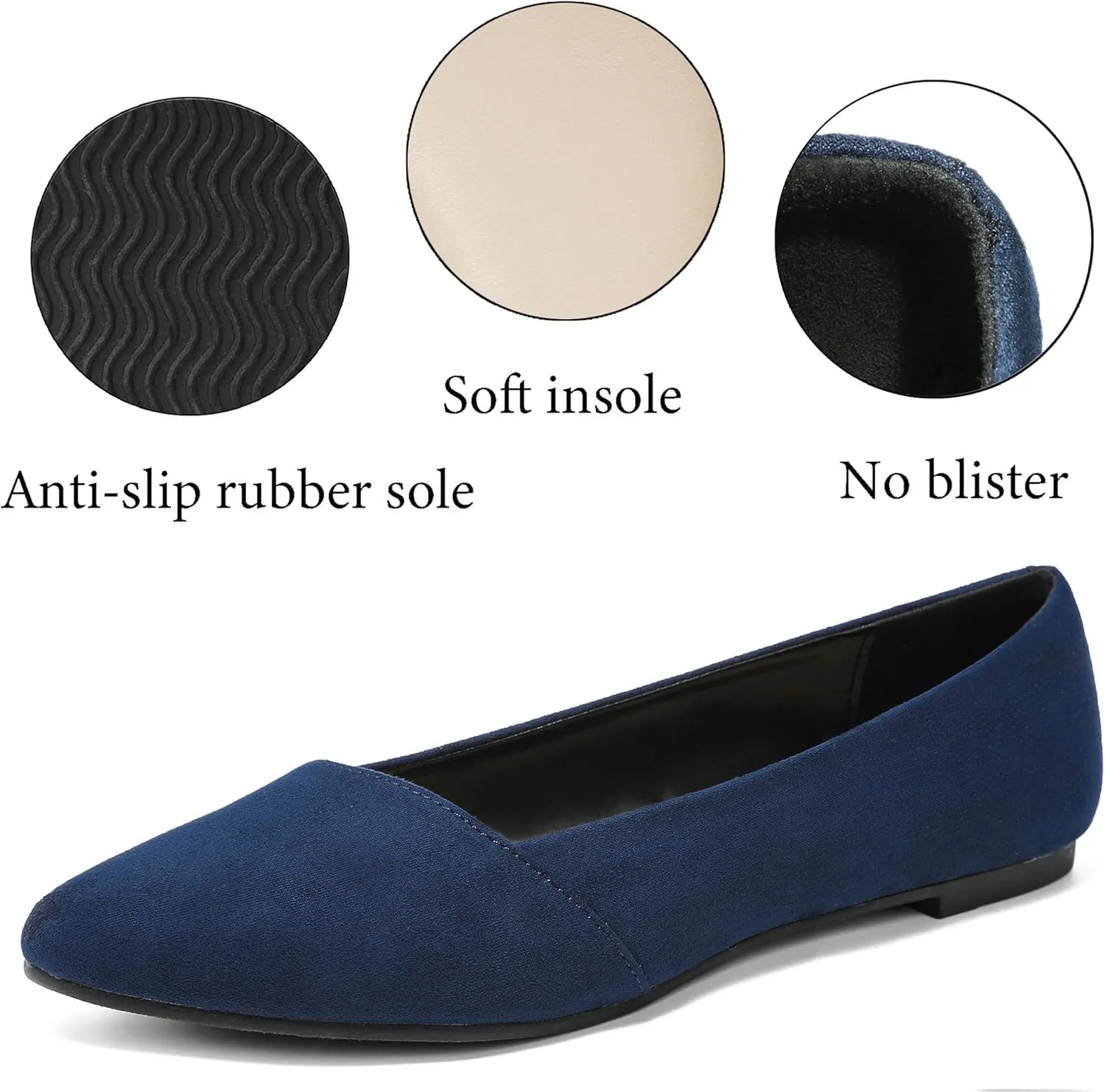 Ataiwee Women's Wide Width Flat Shoes, Classic Dressy Pointed Suede Cozy Slip on Soft Ballet Flats.
