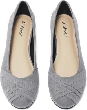 Ataiwee Women's Wide Width Flats Shoes - Casual Comfortable Round Toe Plus Size Ballet Shoes.