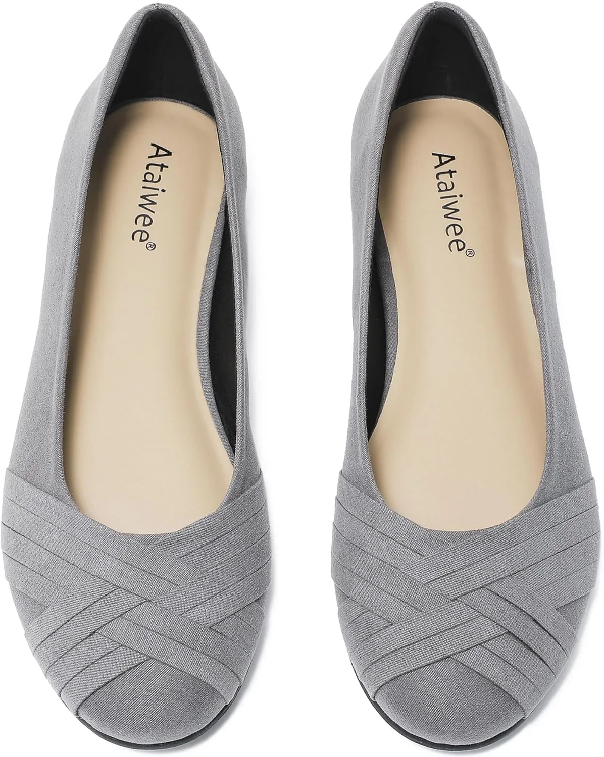Ataiwee Women's Wide Width Flats Shoes - Casual Comfortable Round Toe Plus Size Ballet Shoes.