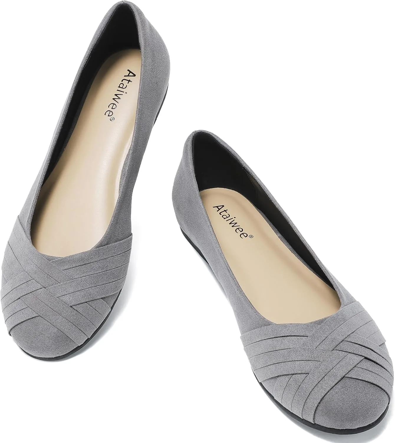 Ataiwee Women's Wide Width Flats Shoes - Casual Comfortable Round Toe Plus Size Ballet Shoes.