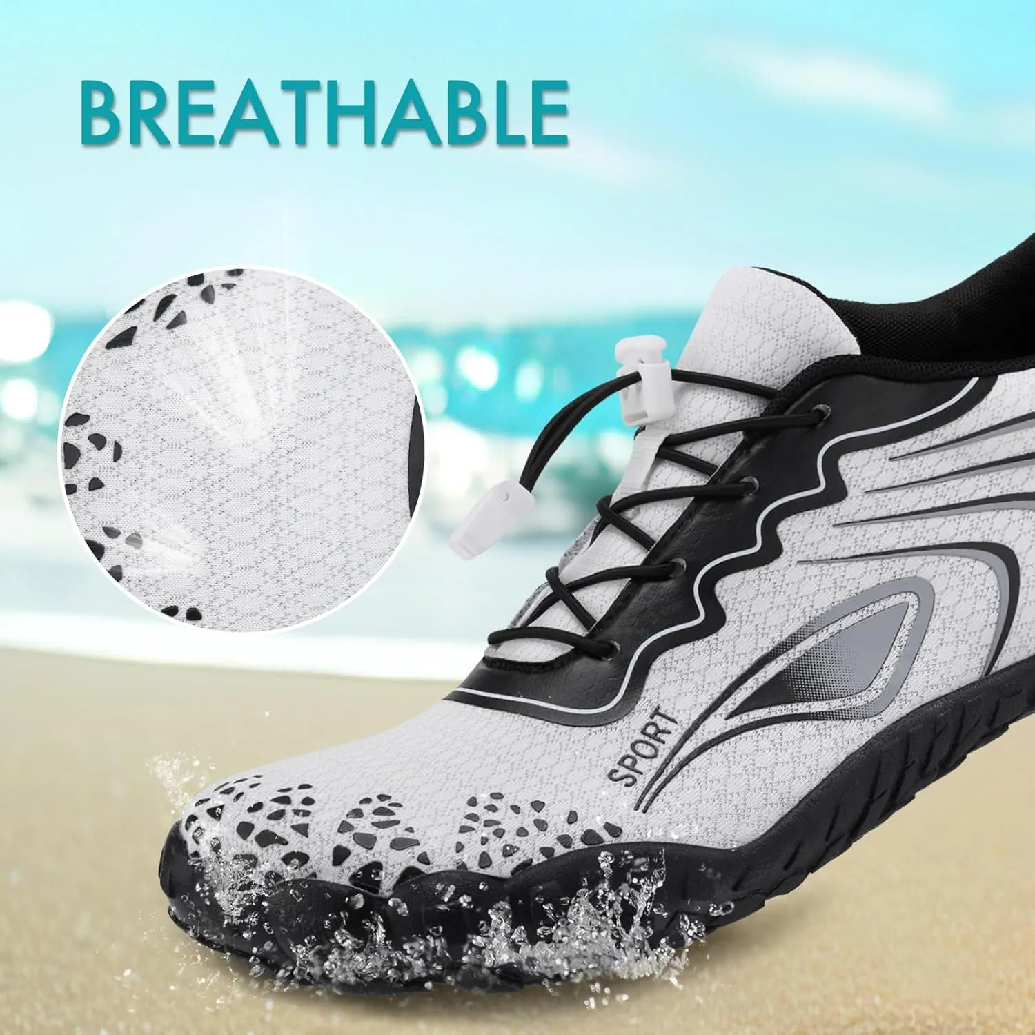 ATHMILE Water Shoes for Women Men Quick Dry Beach Barefoot Aqua Swim Shoes Non-Slip for Wading Rafting Hiking Kayaking
