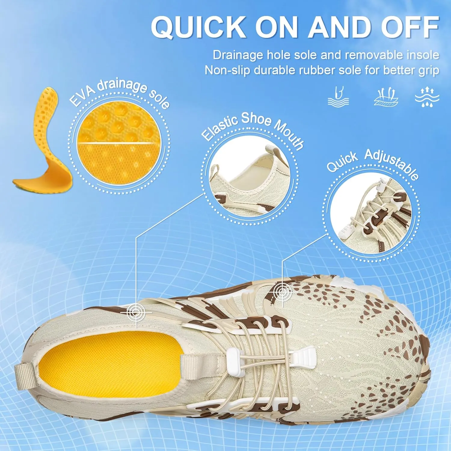 ATHMILE Water Shoes for Women Men Quick Dry Beach Barefoot Aqua Swim Shoes Non-Slip for Wading Rafting Hiking Kayaking