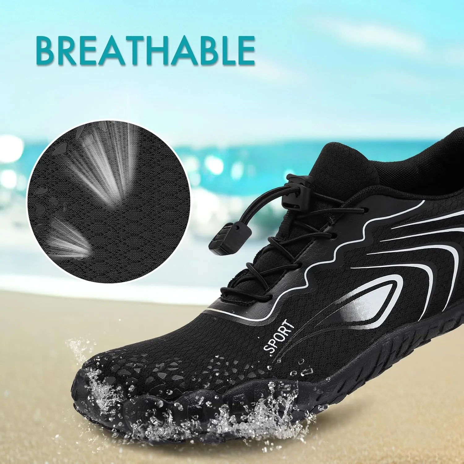 ATHMILE Water Shoes for Women Men Quick Dry Beach Barefoot Aqua Swim Shoes Non-Slip for Wading Rafting Hiking Kayaking