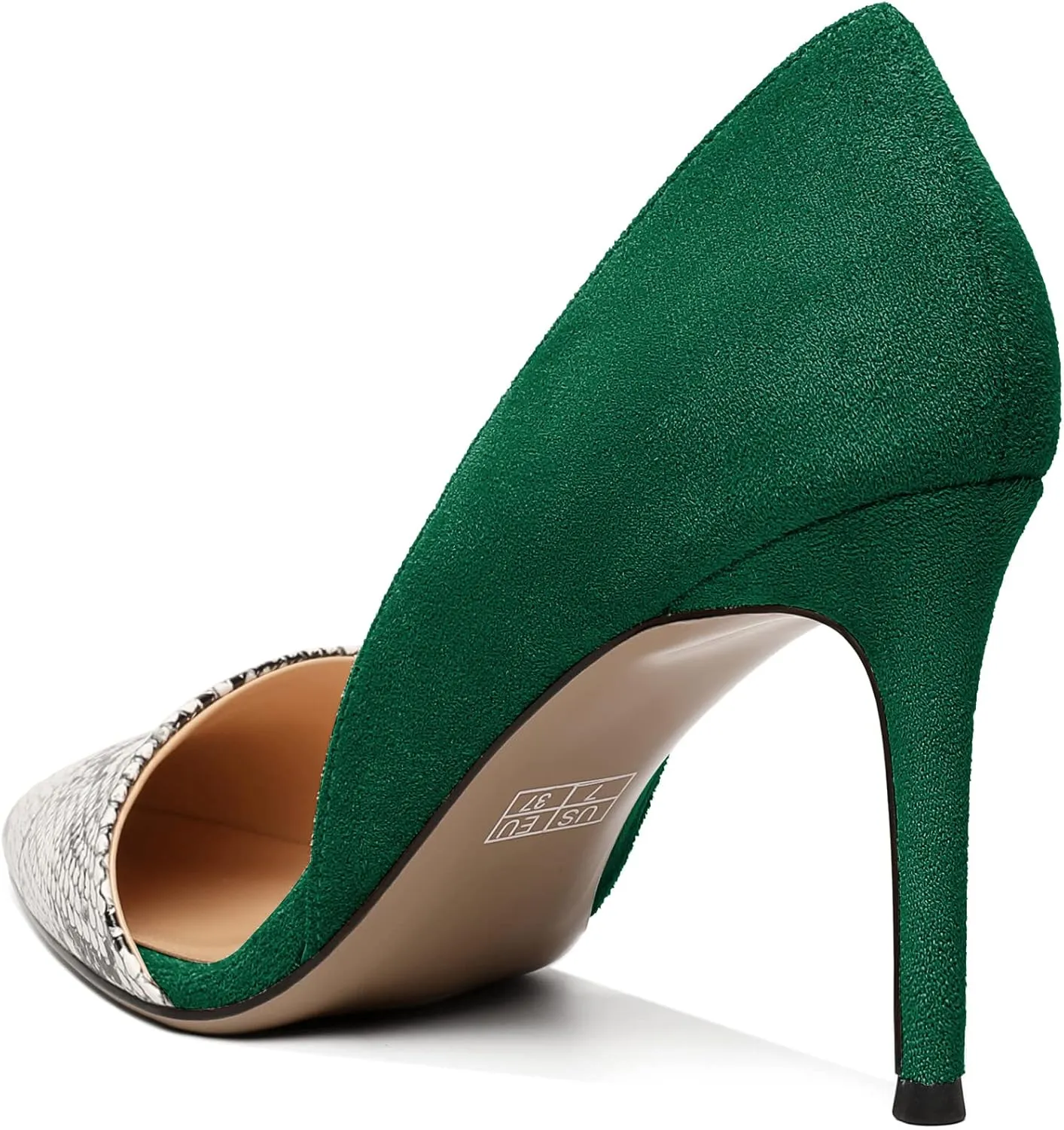 AUMOTED Women Stiletto Heels Snakeskin Slip On Pointed Toe Pumps Closed Toe High Heel Dress Shoes for Wedding Party Offie 3.4 Inch