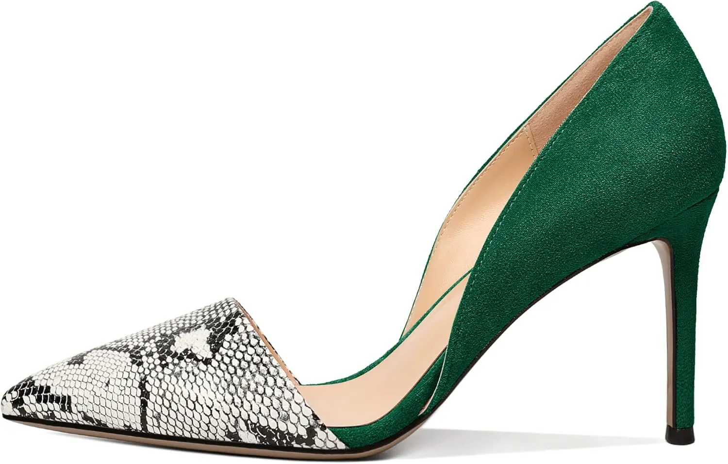 AUMOTED Women Stiletto Heels Snakeskin Slip On Pointed Toe Pumps Closed Toe High Heel Dress Shoes for Wedding Party Offie 3.4 Inch
