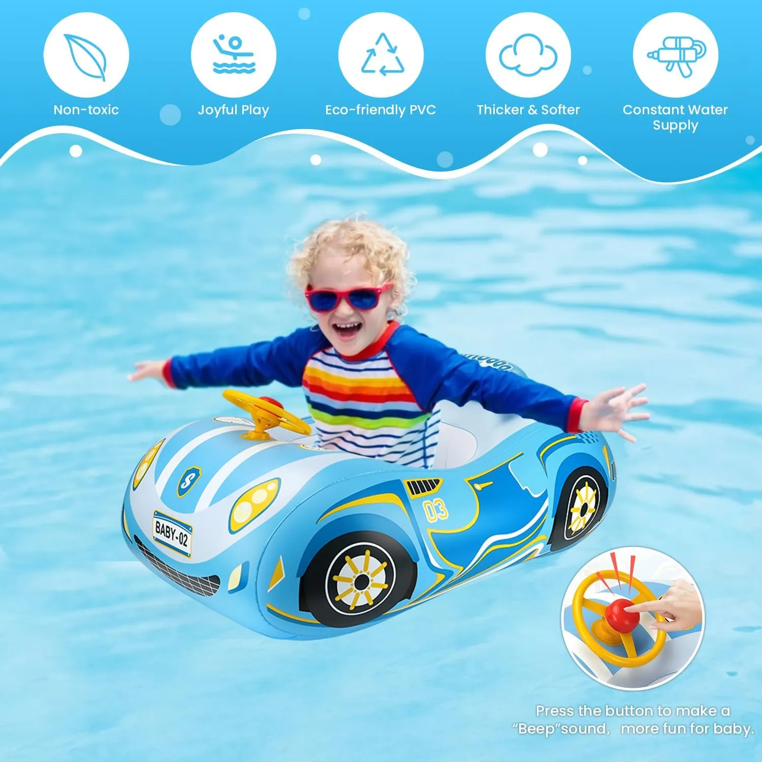 Baby Pool Float 3D Car Baby Floaties for Toddlers 12-48 Months Heavy Duty Infant Swim Float Toddlers Pool Floats Kids Swim Floaties Swimming Pool Floats for 1-4 Years Toddler Floaties for Boys & Girls