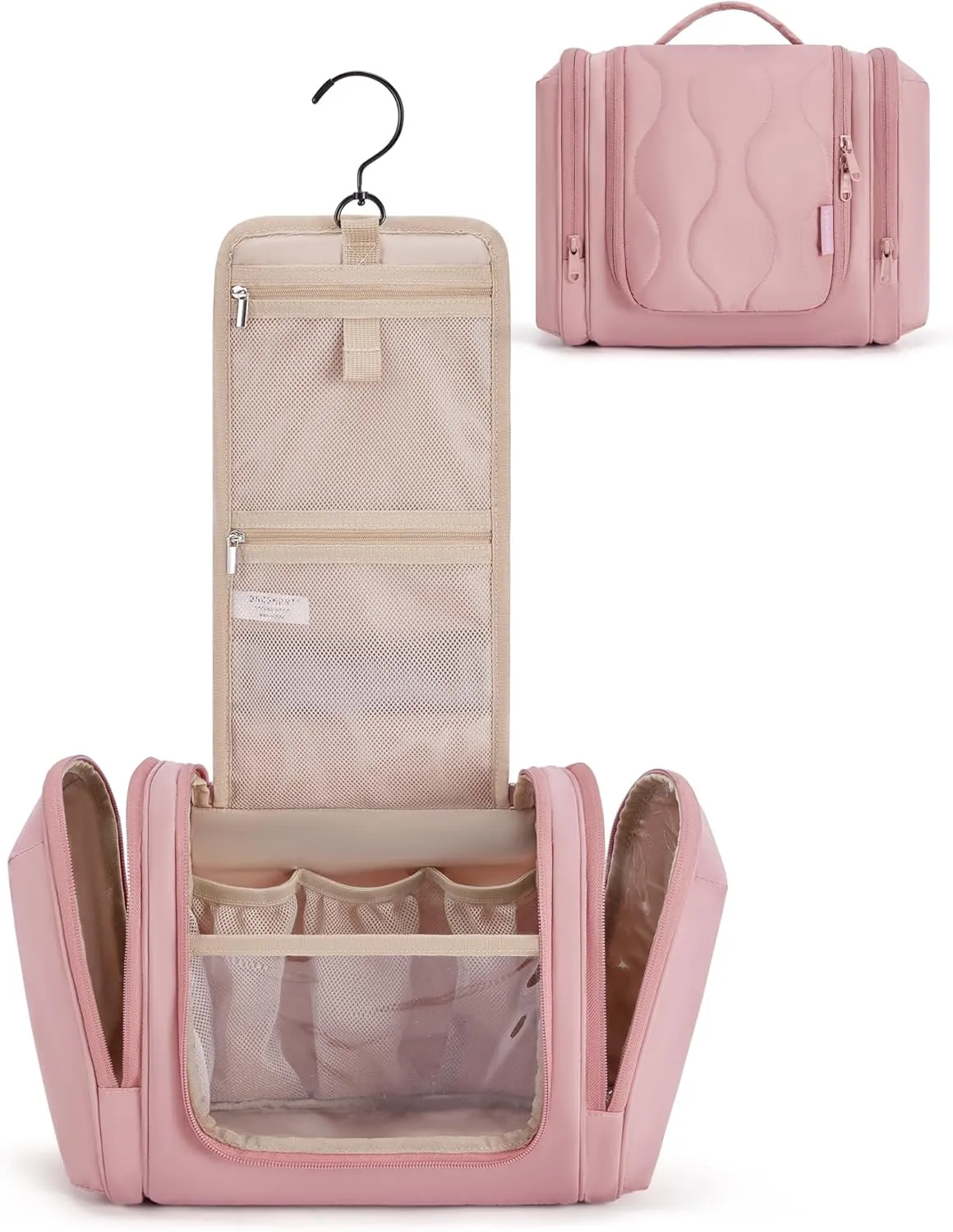 BAGSMART Travel Toiletry Bag for Women, Puffy Water-resistant Hanging Organizer with Hook for Full Sized Toiletries, Brier Rose
