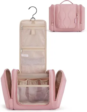 BAGSMART Travel Toiletry Bag for Women, Puffy Water-resistant Hanging Organizer with Hook for Full Sized Toiletries, Brier Rose