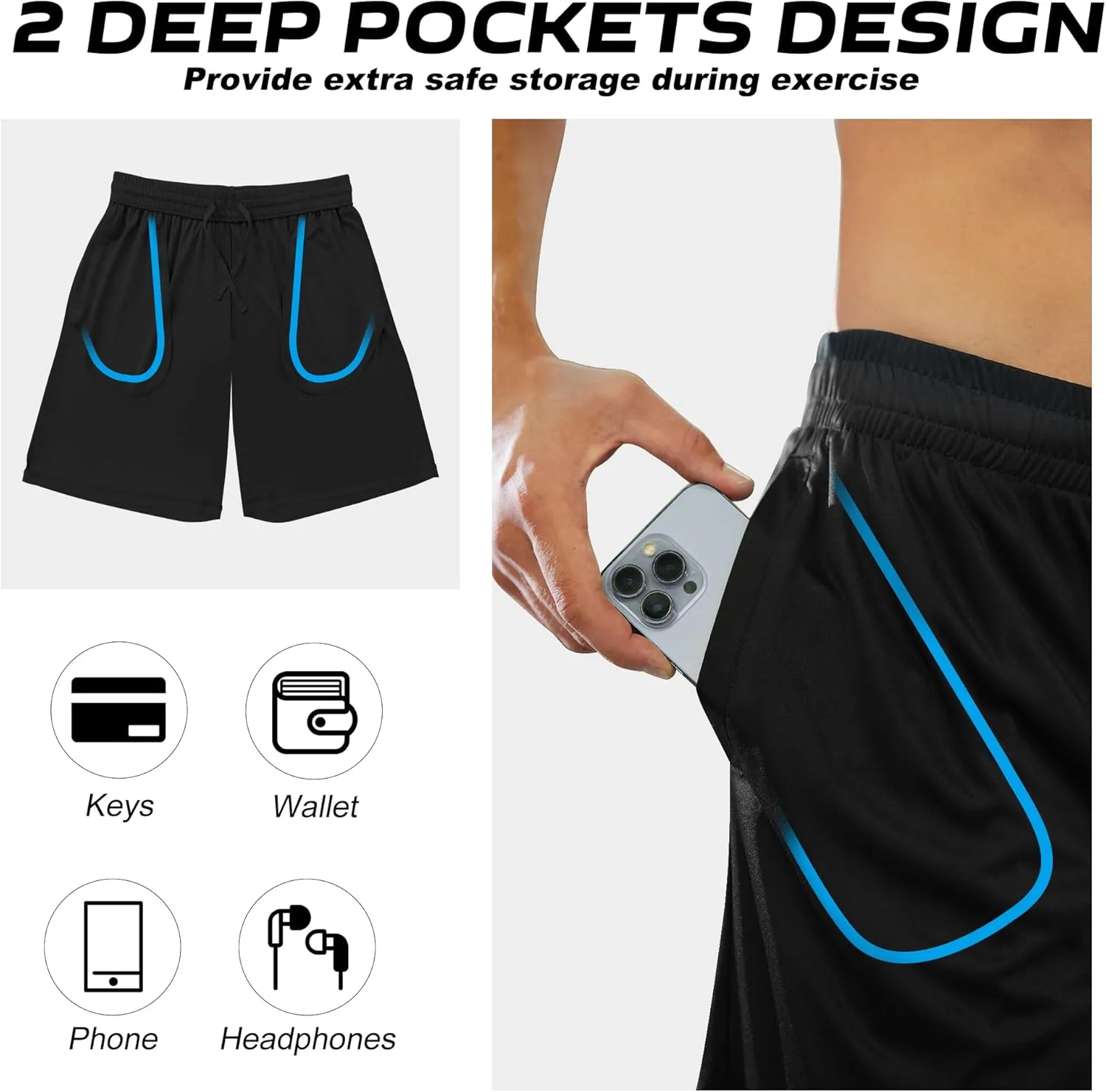 BALENNZ Athletic Shorts for Men with Pockets and Elastic Waistband Quick Dry Activewear