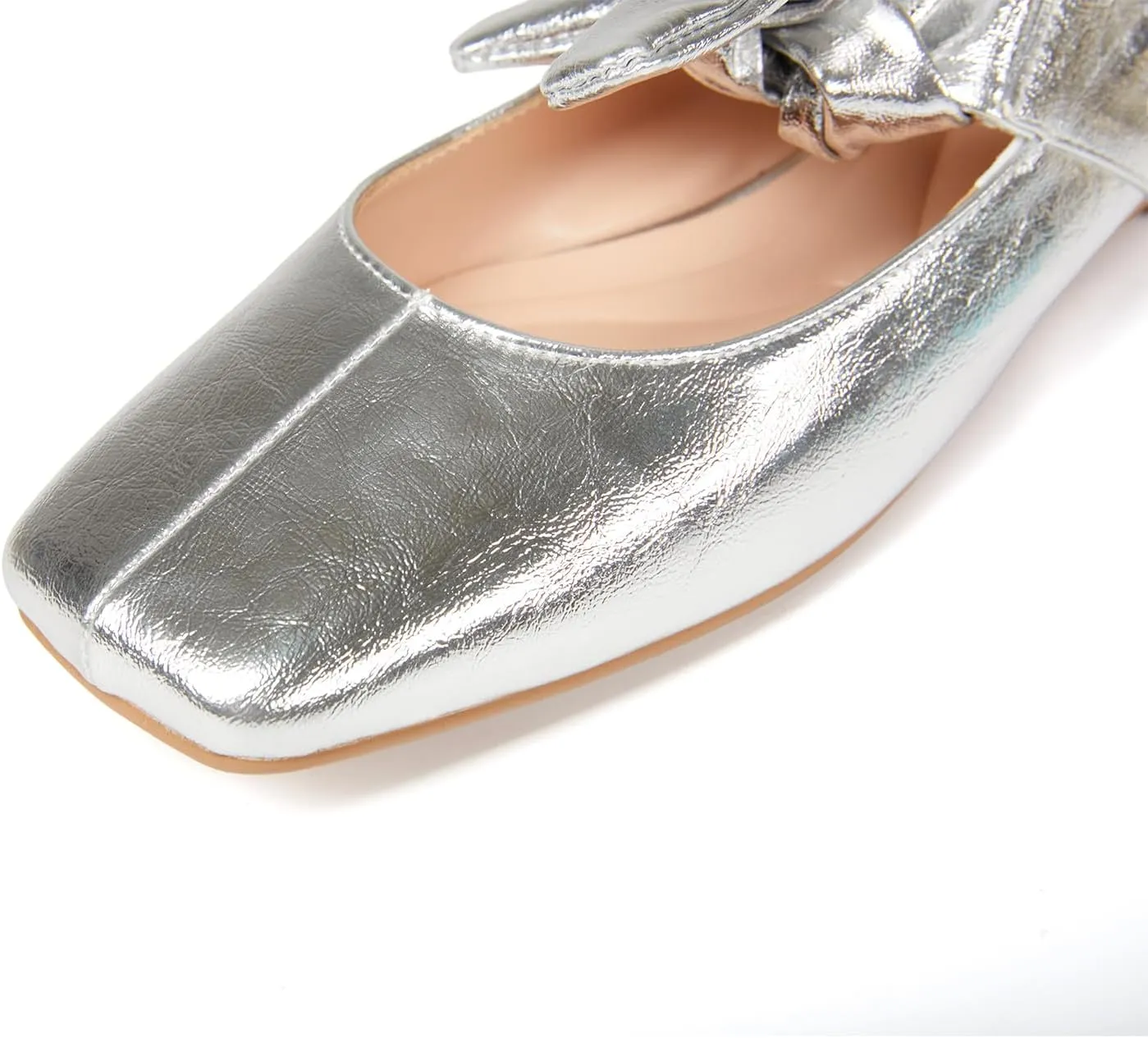 Ballet Flats for Women Square Toe Leather Bow Mary Janes Comfortable Casual Office Walk Dress Shoes