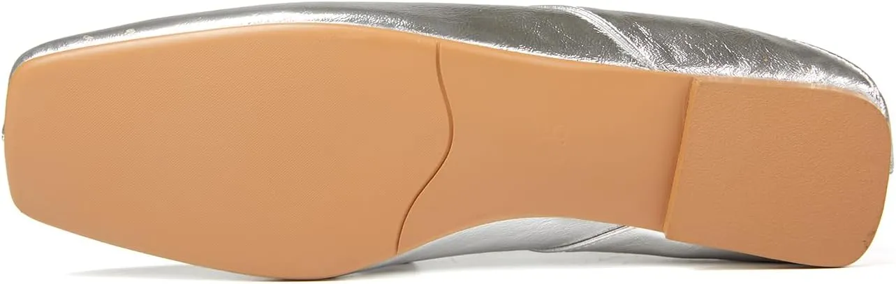Ballet Flats for Women Square Toe Leather Bow Mary Janes Comfortable Casual Office Walk Dress Shoes