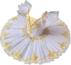 Ballet Leotards for Girls,Swan Lake Costume Dance Dresses, Hard Pancake Platter Tutu Ruffle Sleeve Floral Print Leotard
