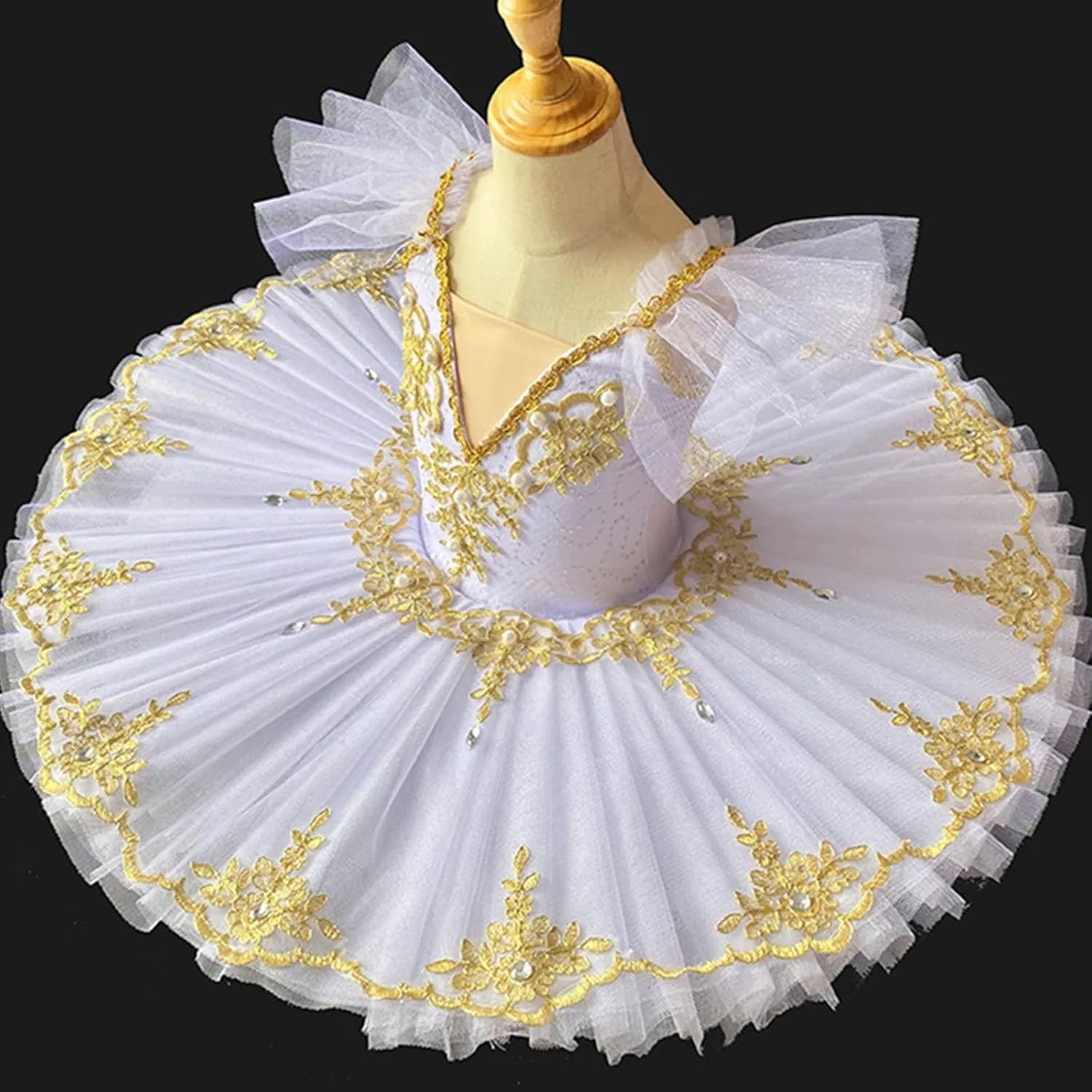 Ballet Leotards for Girls,Swan Lake Costume Dance Dresses, Hard Pancake Platter Tutu Ruffle Sleeve Floral Print Leotard