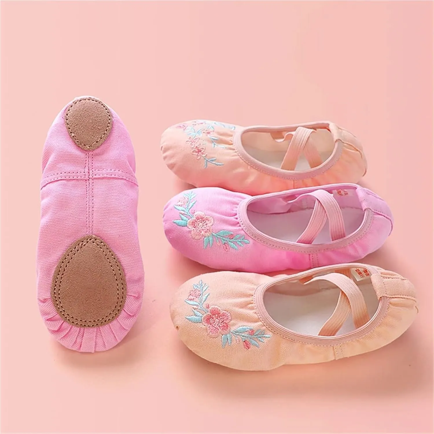 Ballet Shoes for Women Girls Embroidered Ballet Shoes Women Soft Dance Shoes for Training Performance Non-Slip Ballerina Shoes Professional Dance Flats(Flesh 1,32)