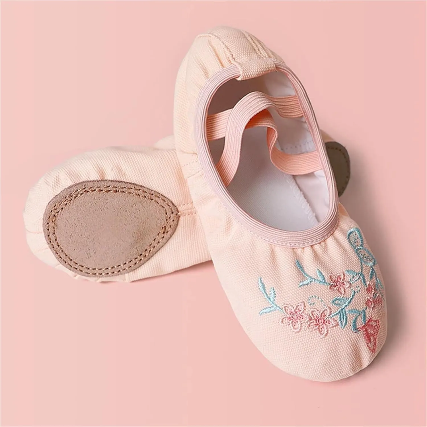 Ballet Shoes for Women Girls Embroidered Ballet Shoes Women Soft Dance Shoes for Training Performance Non-Slip Ballerina Shoes Professional Dance Flats(Flesh 1,32)