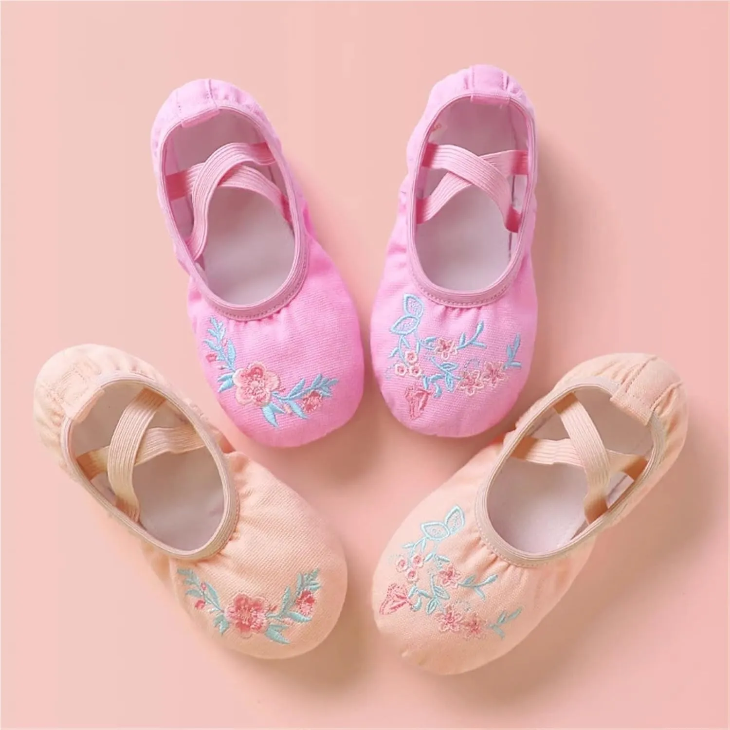 Ballet Shoes for Women Girls Embroidered Ballet Shoes Women Soft Dance Shoes for Training Performance Non-Slip Ballerina Shoes Professional Dance Flats(Flesh 1,32)