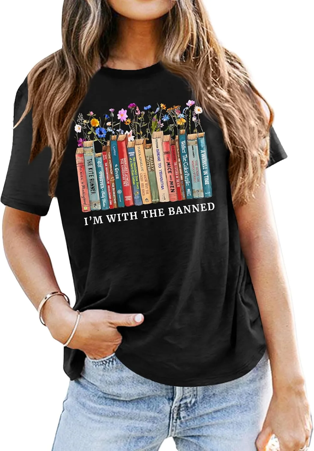 Banned Books T Shirts for Women I'm with The Banned Shirts Book Lover Gifts Casual Librarian Tops