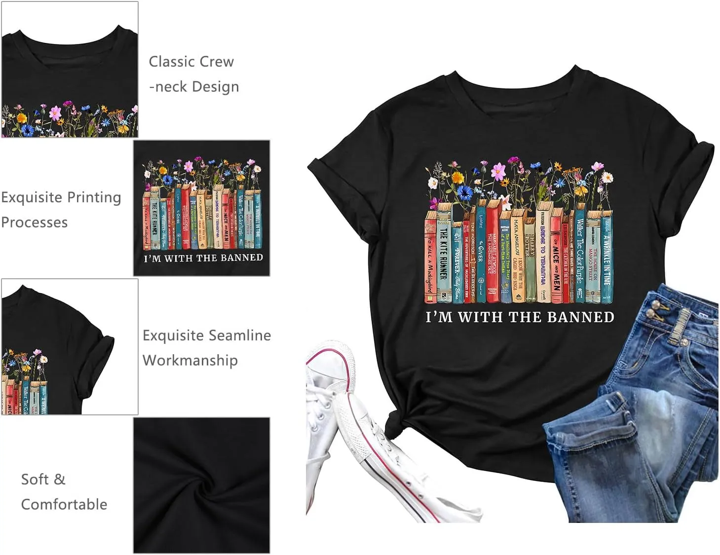 Banned Books T Shirts for Women I'm with The Banned Shirts Book Lover Gifts Casual Librarian Tops