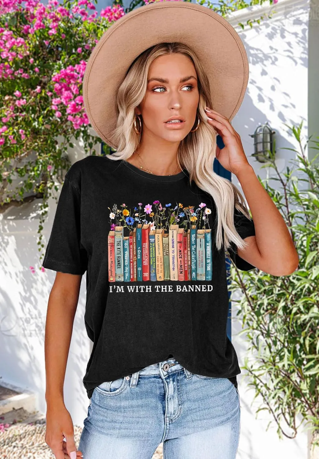 Banned Books T Shirts for Women I'm with The Banned Shirts Book Lover Gifts Casual Librarian Tops