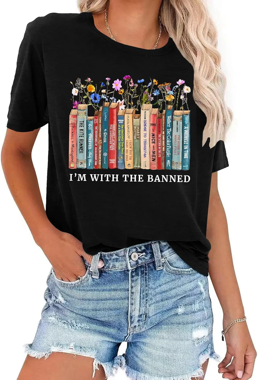 Banned Books T Shirts for Women I'm with The Banned Shirts Book Lover Gifts Casual Librarian Tops