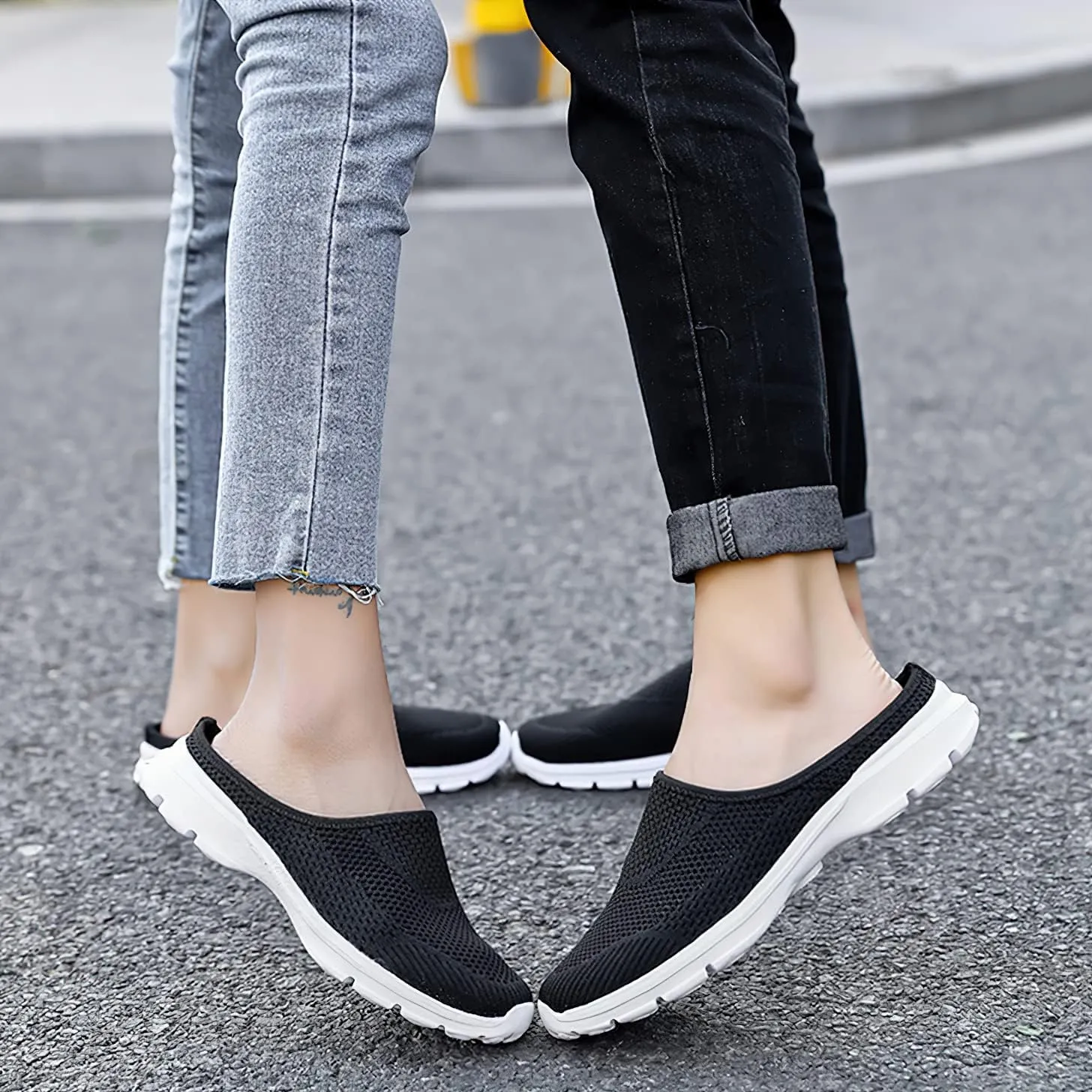 baobeijiadao Womens Mesh Mules Slip On Shoes Backless Sneakers Knit Flats Non-Slip Walking Shoes