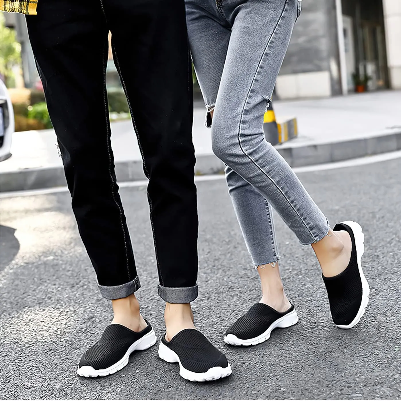 baobeijiadao Womens Mesh Mules Slip On Shoes Backless Sneakers Knit Flats Non-Slip Walking Shoes