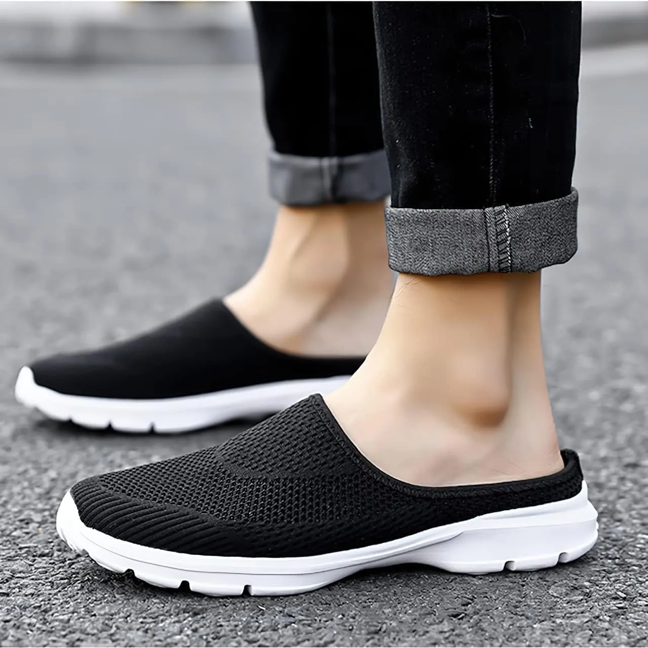 baobeijiadao Womens Mesh Mules Slip On Shoes Backless Sneakers Knit Flats Non-Slip Walking Shoes