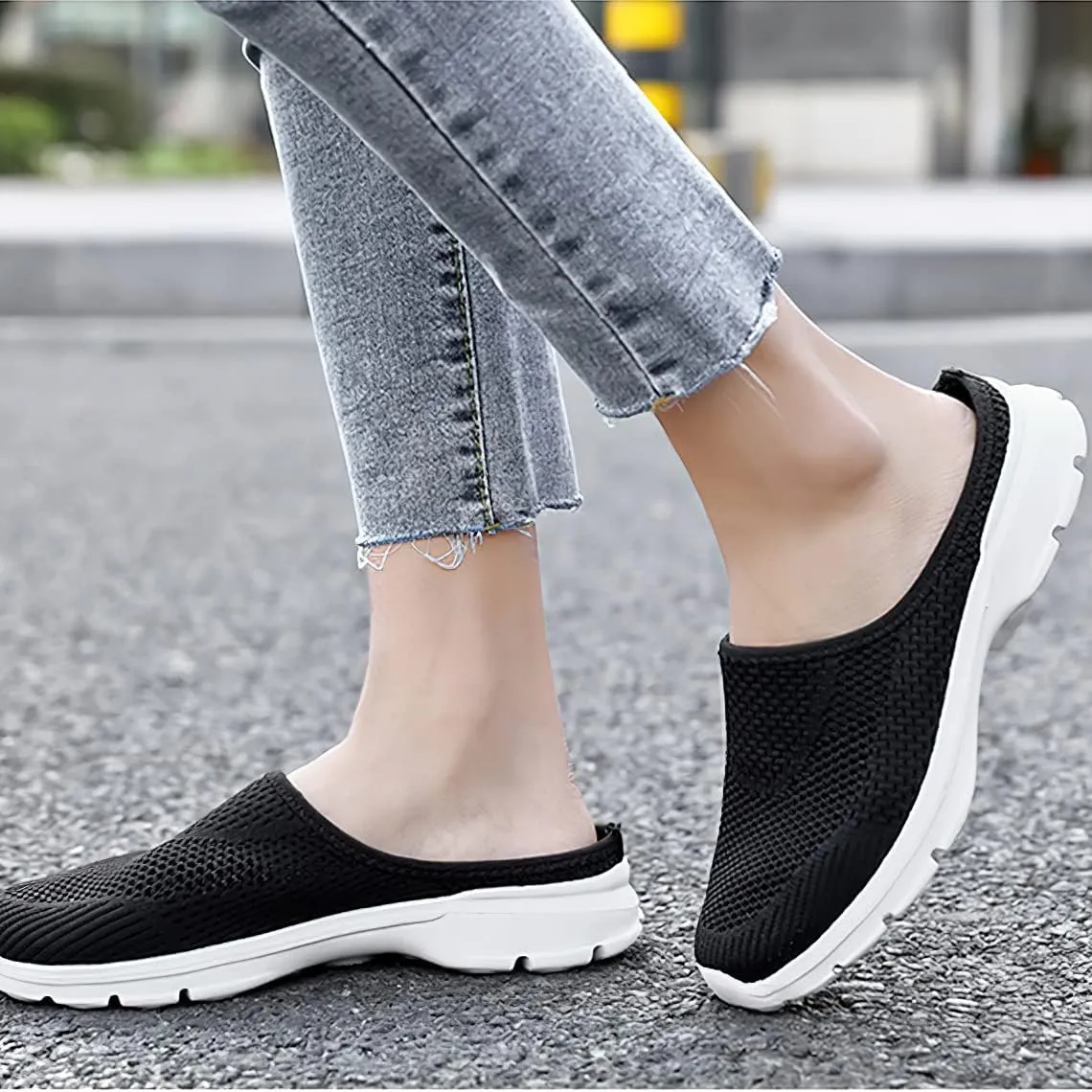 baobeijiadao Womens Mesh Mules Slip On Shoes Backless Sneakers Knit Flats Non-Slip Walking Shoes